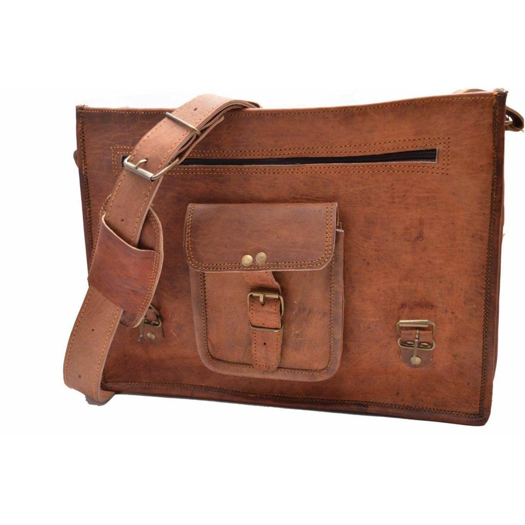 Leather Vintage Messenger Bag Shoulder Men Satchel S Laptop School Briefcase