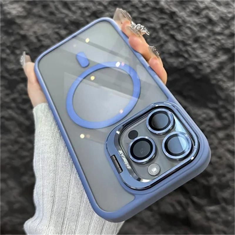 Luxury Magnetic Shockproof Phone Case For iPhone 16 15 14 13 12 11 Pro Max For Magsafe Funda Stand Glass Lens Protector Cover