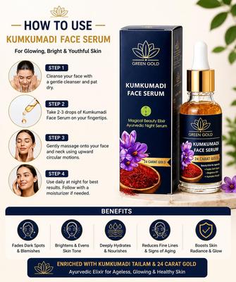 Sérum Facial Kumkumadi Ayurvédico para Mujeres y Hombres – Sérum Nocturno Infundido con Azafrán para Manchas Oscuras, Pigmentación y Piel Hidratada | 15 ML