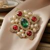 Dazzling Brooch High-Saturation Imitation Gemstones Faux Pearls Inlaid Palace Style Brooch Pin Coats Sweaters Scarves Badge