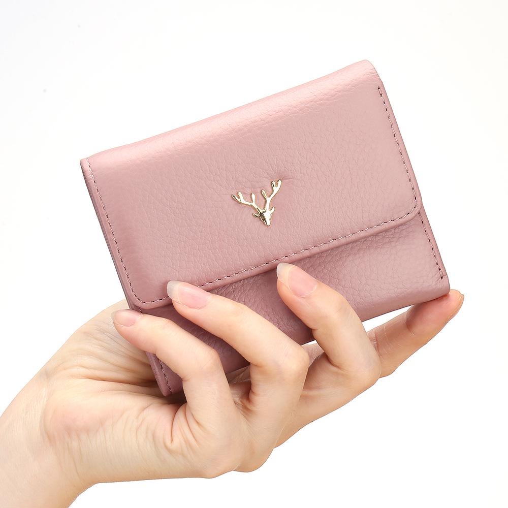 Mode kurzes Portemonnaie Japanische Frauen 30% Rabatt, erste Schicht Rindsleder schlichtes kleines Portemonnaie gefaltet dünn neues Modell