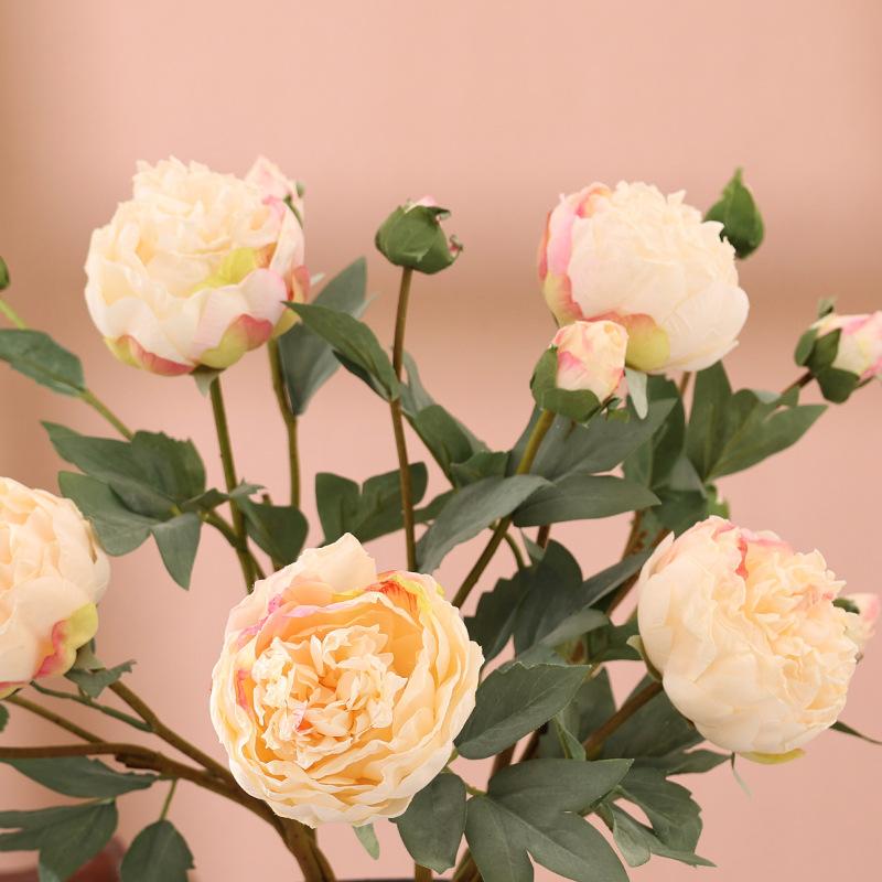 Simulare de înaltă calitate, 3 capete, miez de muguri, bujor, mătase, acasă, sufragerie, masă, decorare pentru nuntă, floare artificială falsă