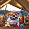 1pc Bulldog Floral Crown Outdoor Soft Polyester Flannel Throw Blanket Versatile for All Seasons , Soft , Cozy , Warm All Season Quilted Throw ,