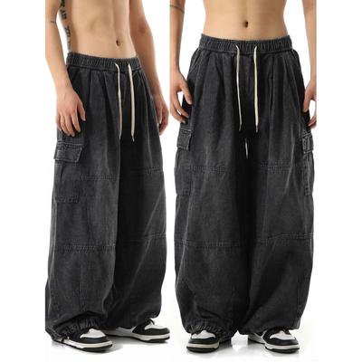 Y2k Preto Baggy Cargo Jeans Calças Masculinas Streetwear Casual Hippie Jogging Perna Larga Oversize Longo Masculino Calças Jeans