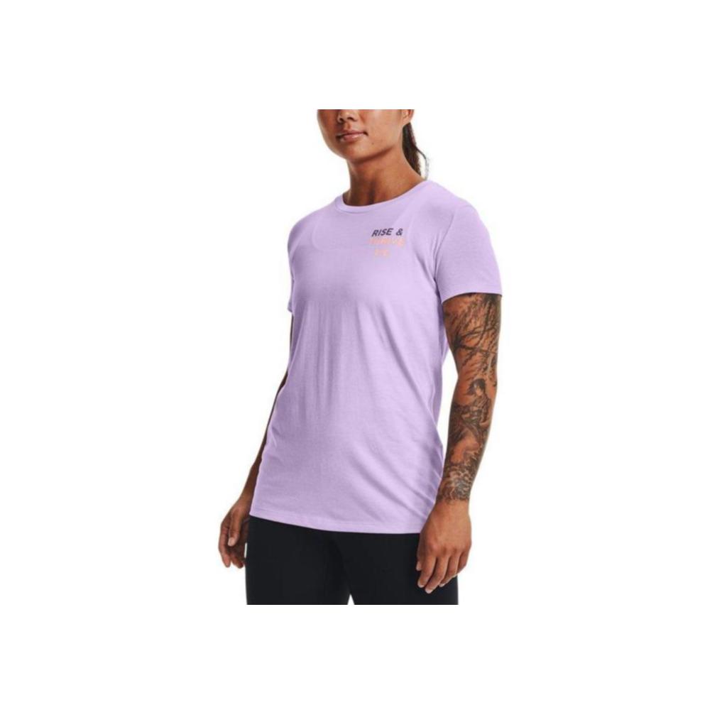 Under Armour Solid Color Crew Neck Pullover With Letter Print T-Shirt Women Tops Purple 1372682-515