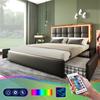 Bed Frame with LED Lighting Bar and 4 Drawers, Double Bed Upholstered Bed 140x200cm, Height-Adjustable Headboard, Functional Bed, Faux Leather Black
