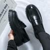 Fashion Retro Office Shoe Men Glossy Casual Shoes Breathable Leather Loafers Driving Moccasins Comfortable Slip On Black