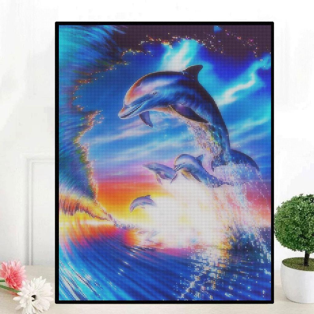 Frame Diamond Painting Dolphin Full Round Cross Stitch Embroidery Animal Diamond Mosaic Home Decor 30x40cm