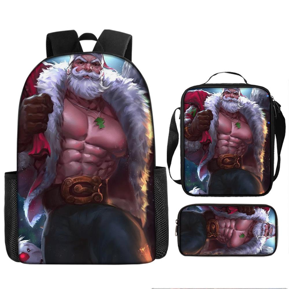 Santa Claus Christmas Tree Backpack Elementary School Bag Large Capacity Leisure Bag Lunch Bag Pencil Bag Three-piece Set