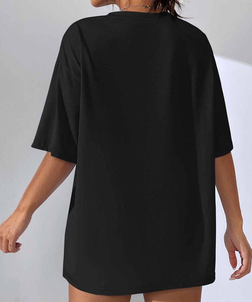 European Summer 2026 Women's Mid-Length Plain Loose T-Shirt with Five-Point Sleeves