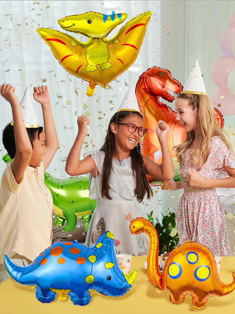 5pcs Dinosaur Foil Balloons, Jurassic Velociraptor Giraffe Animal Theme Birthday Anniversary Party Decoration