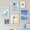 Abstract Poster Girl Daily Life Print Daisy Cup Book Feather Canvas Painting Minimalist Wall Art Pictures For Living Room Dec