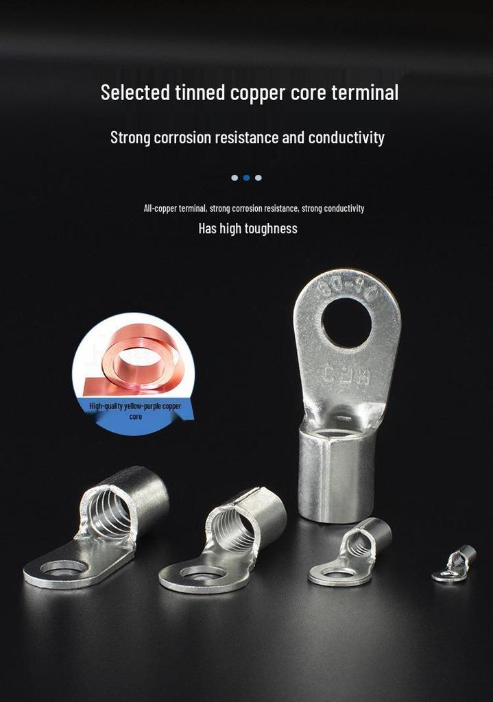 CJH RNB5.5-8/10/12 Red Copper Terminals, 0.9mm Thick, 1000 Pcs, Cold Press Round Bare Copper Lug