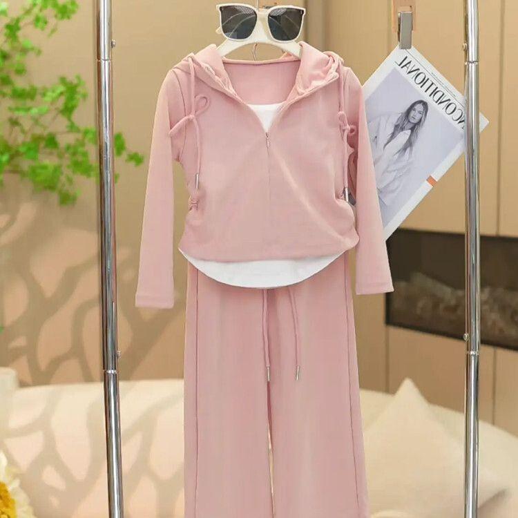 

Корейский повседневный костюм-двойка для девочек: Стильные широкие брюки с имитацией двухкомпонентного топа на весну и осень 140 cm