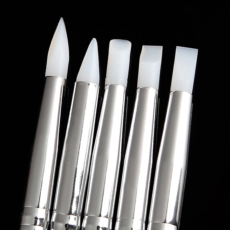 5Pcs Soft Silicone Nail Art Design Pen Brush Carving Sculpture UV Gel Beautify Nails DIY Tools