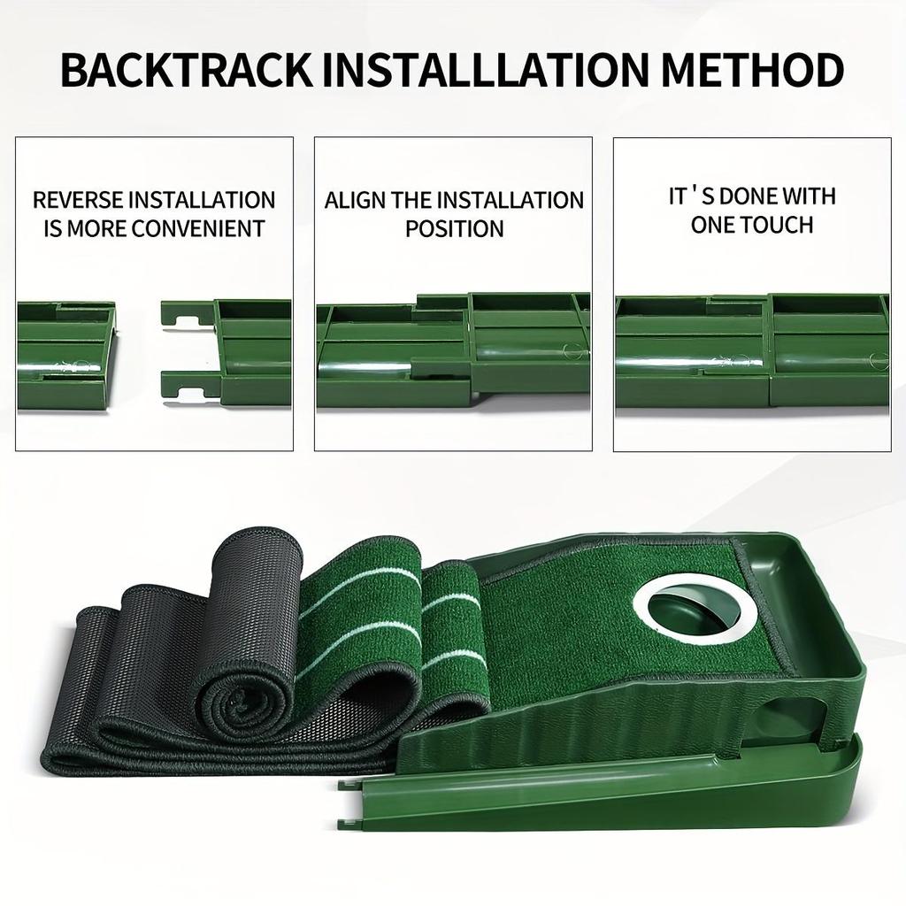 Indoor Golf Putting Mat with Auto-Ball Return & Behind-the-Hole Ball Collector - Putter Alignment Guides At 3, 5 & 7 Feet