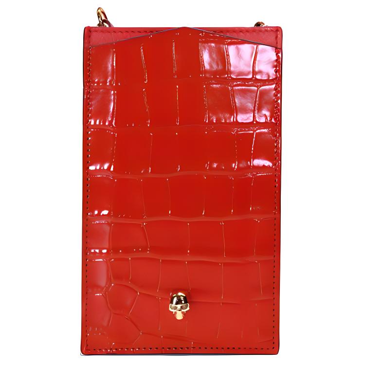 Alexander McQueen Skull Logo Calfskin Phone Bag Women bags Red 6320351JMFG6050 Basic Set (Bag+Dust Bag)