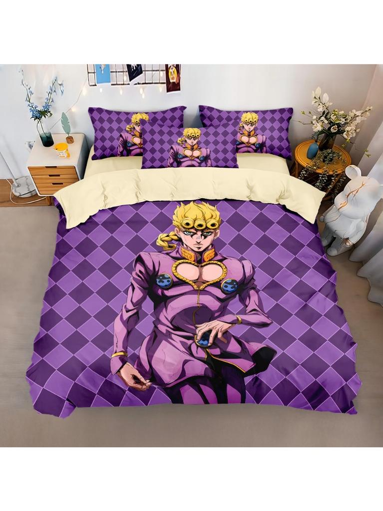 Anime Jojo Bizarre Bedding Set,3D Print Adventure Jotaro Kujo Bedding Set,Jojo Duvet Cover Pillowcase Bed Kids Adult