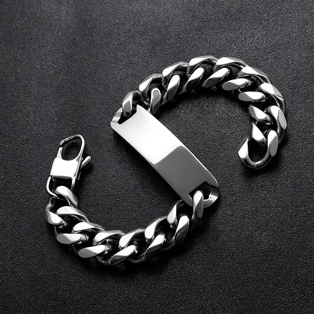 Men's Titanium Steel Cuban Bracelet: Smooth Surface, Curved Plate, European and American Style, Thick Chain, Colorfast, Available in Multiple Styles.