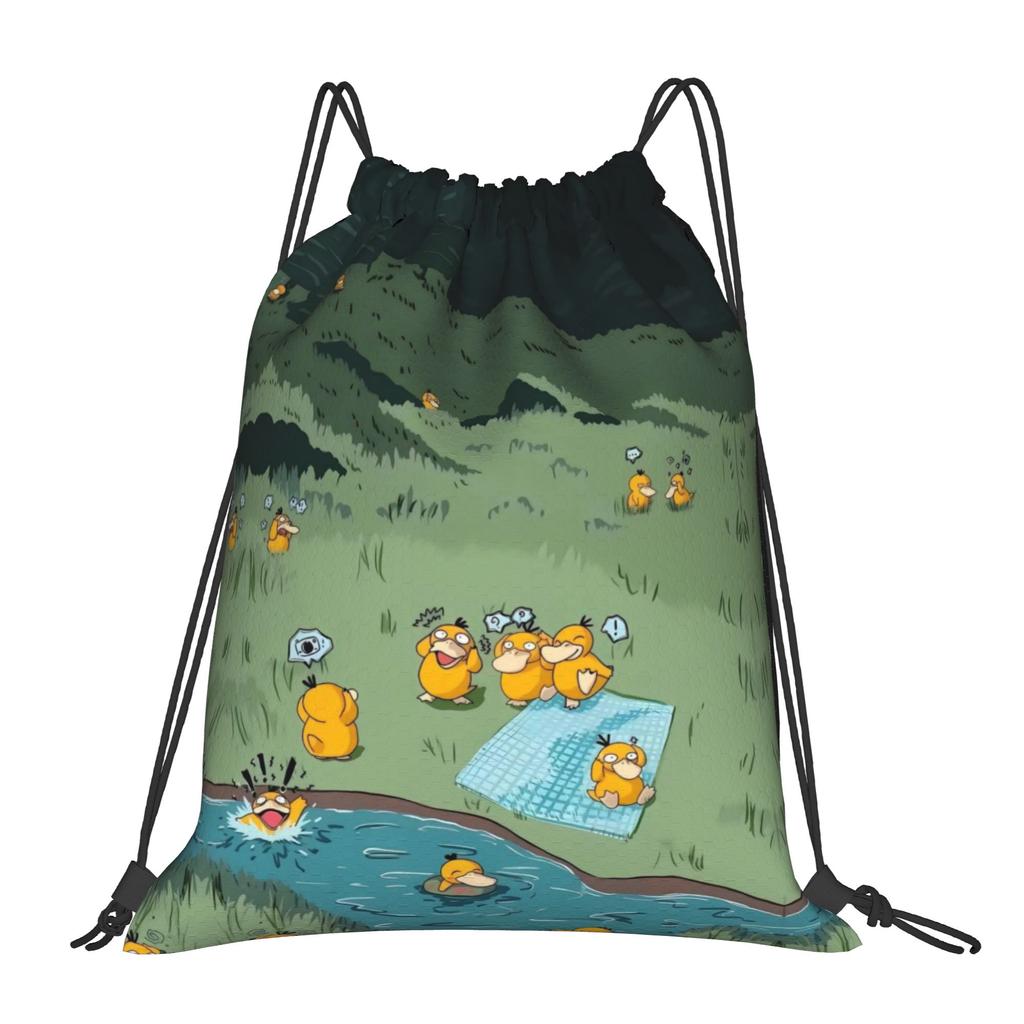 Custom P-Psyducks Drawstring Backpack Women Men Gym Sport Sackpack Portable Manga Shopping Bag Sack