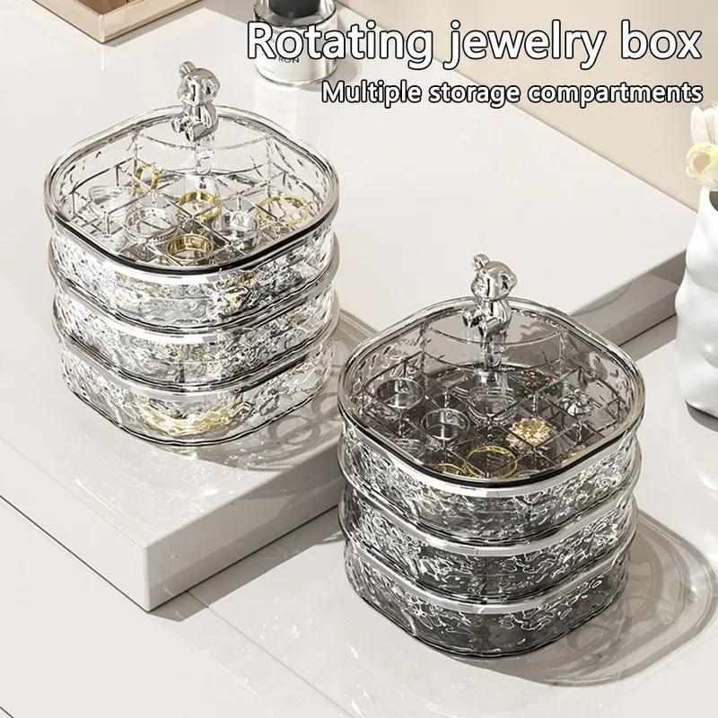 1pc Rotating Jewelry Box, Transparent Tape Partition High-end Exquisite, Earrings, Hair Clips, Ring Sorting