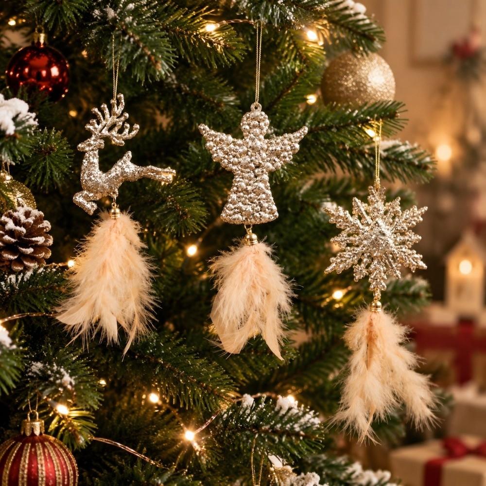 Delicate Christmas Tree Feather Pendant Plastic Christmas Hanging Decoration Window Decor
