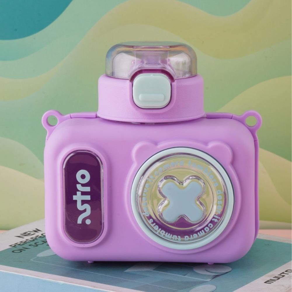 Plastic Straw Water Cup Sealed Design Water Bottle Portable Cartoon Camera Cup  Outdoor Activities