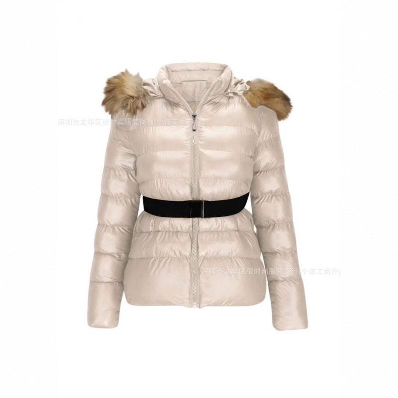2026 Winter Womens Slim Fit Padded Hooded Coat With Raccoon Fur Trim