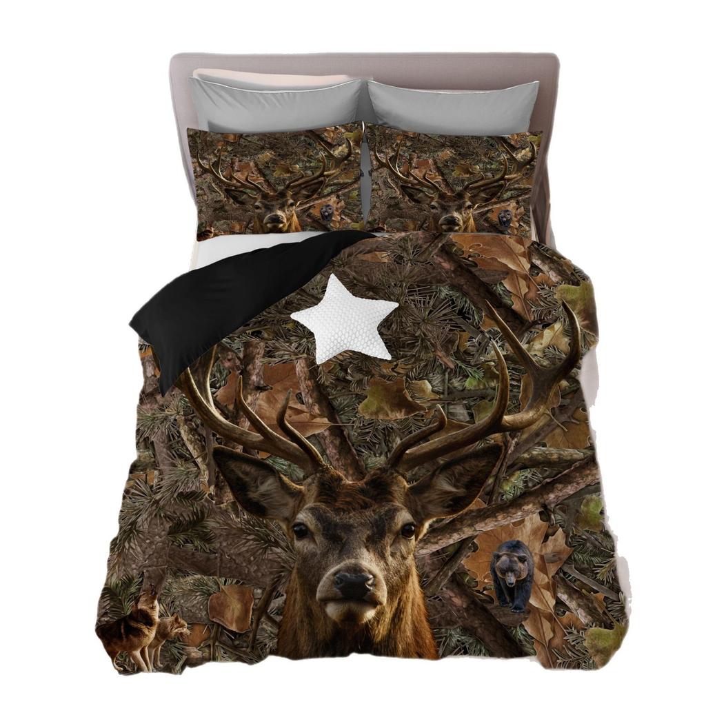Elk 3D Digital Printing Three-piece Set To Map Custom Bedding Quilt Cover