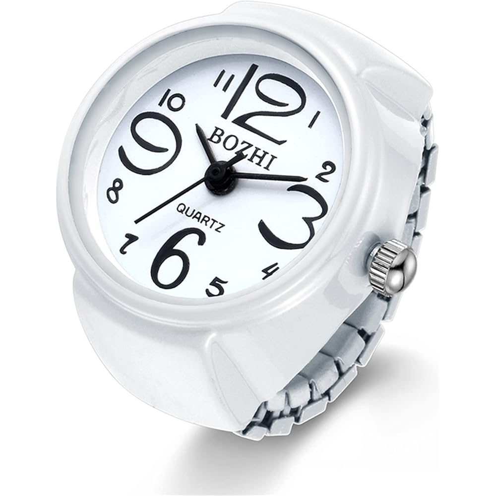 Lancardo Round Clock Ring Watch Free Size Analog Accessory for Men and Women with Cover White
