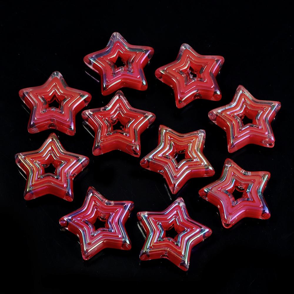 10pcs Acrylic Star Beads Plated Color Hollow Loose Spacer Bead For Jewelry Making DIY Necklace Bracelet Phone Key Chain Supplies