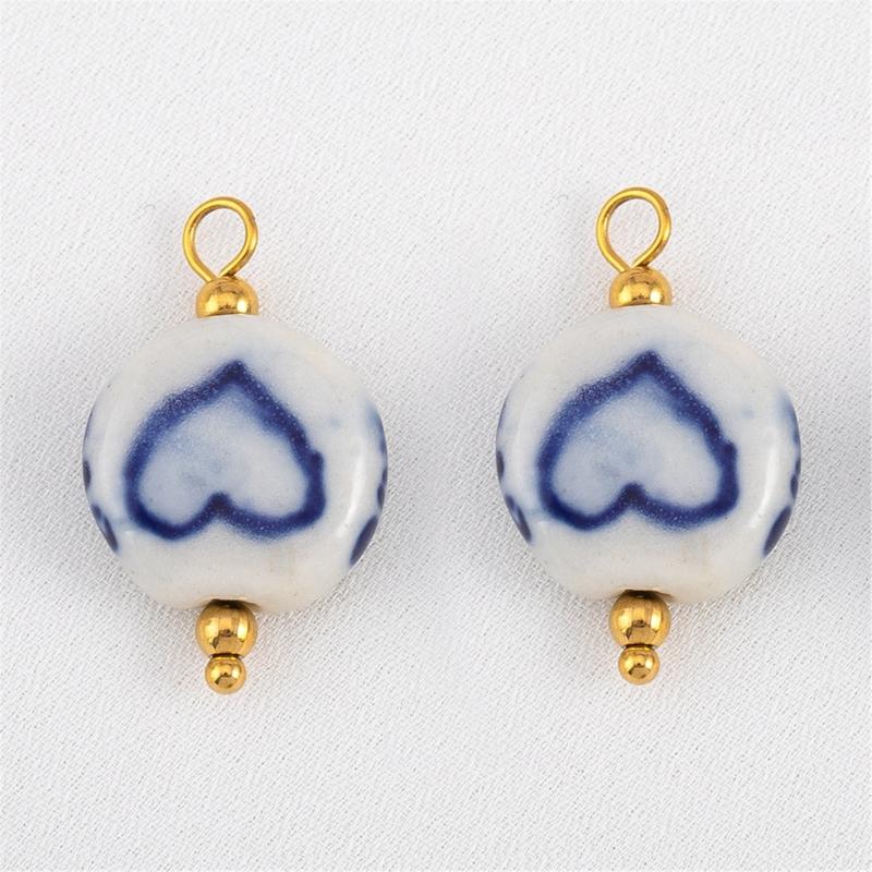 Accessori Orecchini Irregolari in Porcellana Blu Dipinta a Mano Acciaio Inossidabile Materiali per Artigianato