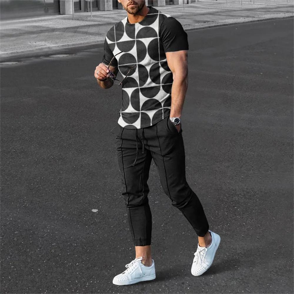 Men Summer Sets Short Sleeve T Shirt Trousers 2 Pc Sets Print Oversized T-shirts Pants Suits Casual Tops Sweatpants Men Clothing