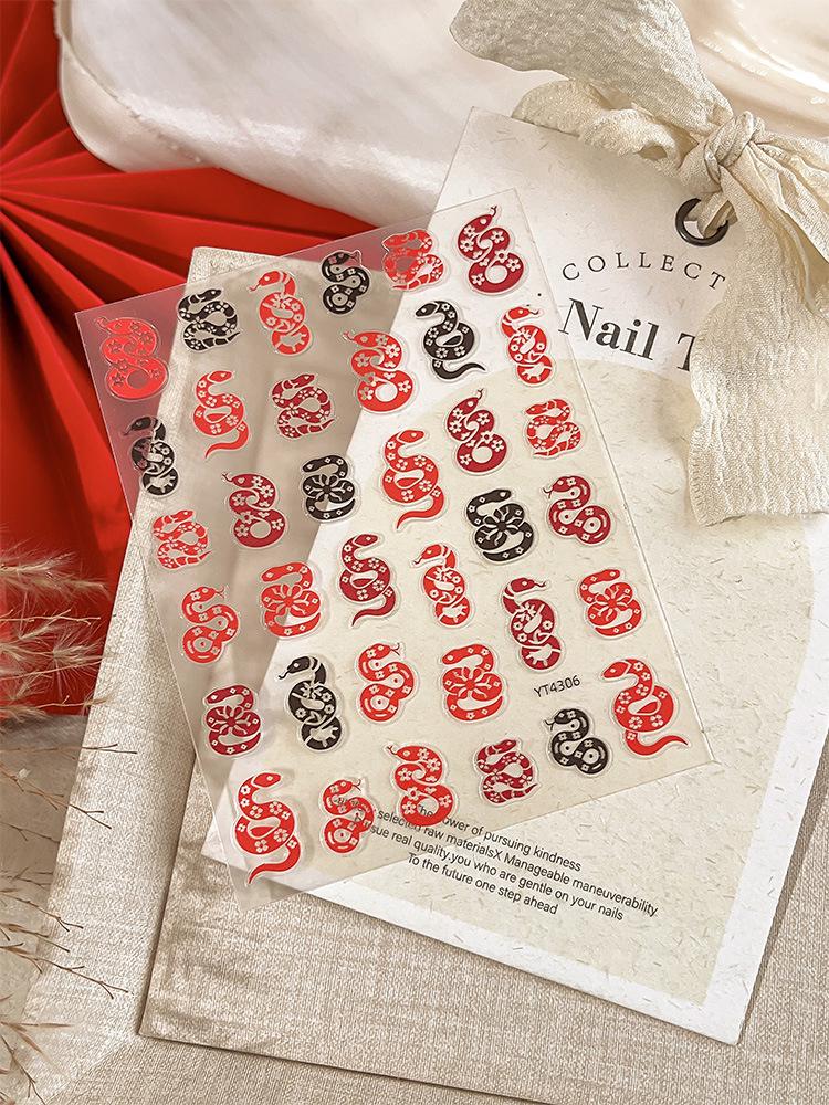 

YTTU Floral and Snake Pattern Nail Stickers YT4306 - Black & Red with Adhesive Backing