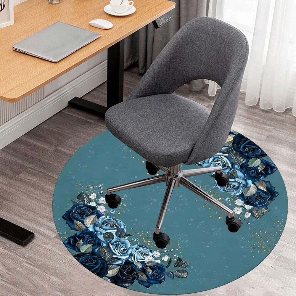 1pc Blue Roses Floral Round Chair mat office Area Rug - Non-Slip, Floor Mat for Office, Bedroom, and Indoor Decor p127247