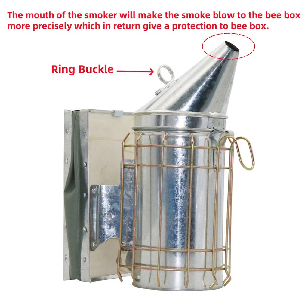 Beekeeping Stainless Steel Leather Smoker Anti-scalding Cover Bottom Manual Smoke Maker Drive Away Bees Hive Box Tool 1 Set