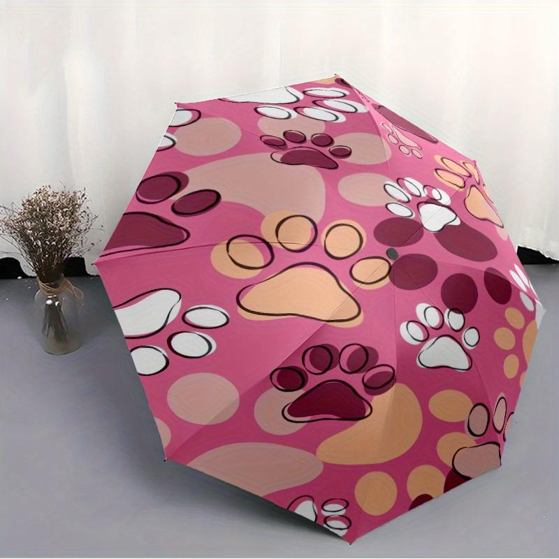 Pink Paw Prints Automatic Umbrella, Foldable, 8-Rib Durability Design, Cute Animal Print for Everyday Use, Perfect Holiday Gif
