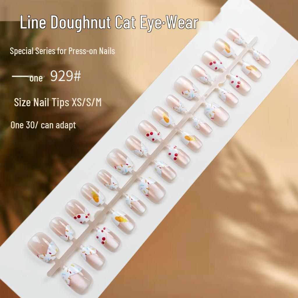 

Cat Eye French Manicure Summer False Nails - Cute Wearable Finished Nail Pieces.