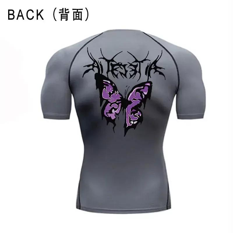 Gym Fitness T-shirt Sports Exercise Butterfly Print Short-sleeved Men's Running Tight Summer Sportswear Quick-drying Top