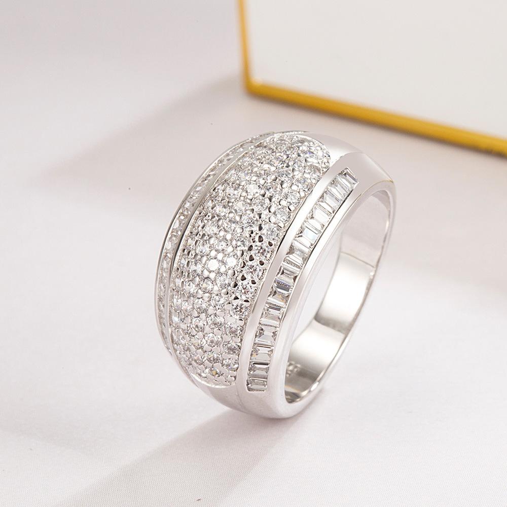 Women'S Inlaid Zircon Wide Ring Personalized Index Finger Ring Electroplated Micron Rhodium Gold Silver Jewelry