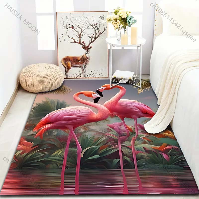 1PC Elegant Flamingo Print Carpet for Living Room Bedroom Sofa Doormat Home Decor Area Rugged Non-slip Floor Mat Large Size