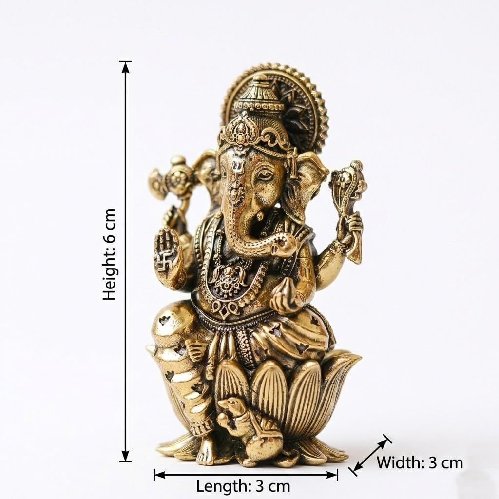 Brass Ganesha Idol for Good Luck & Worship | 2.5" Ganpati Hindu God Statue Figurine Perfect for Decoration Puja & Gifting Purpose Sculpture