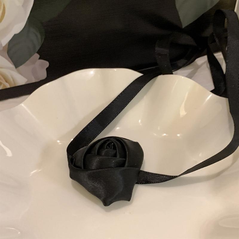 Flower Choker Necklace Soft Fabric Material Flower Choker Rose Ribbon Necklaces Cloth Accessories for Women Teen Girls