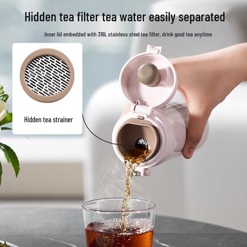 Supor 316L Stainless Steel Thermal Mug - Large Capacity, One-Button Open/Close, Portable for Students, Cars, Outdoors.