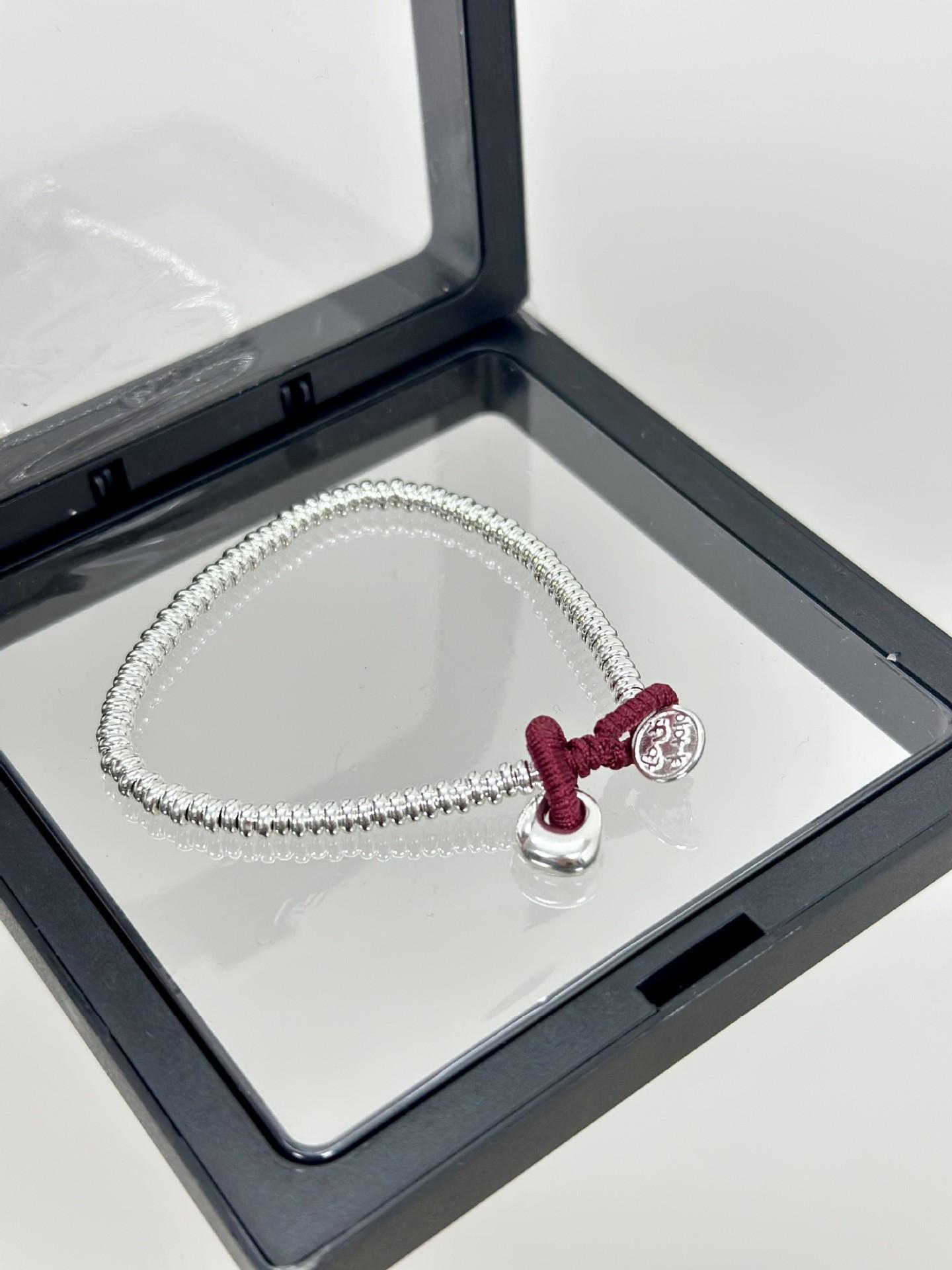 

Браслет-обертка из стерлингового серебра S925 Абак - Дизайн «Мир и радость» на красной веревке, серебряный слиток, идеальный подарок на Бэньминнянь 925 Silver