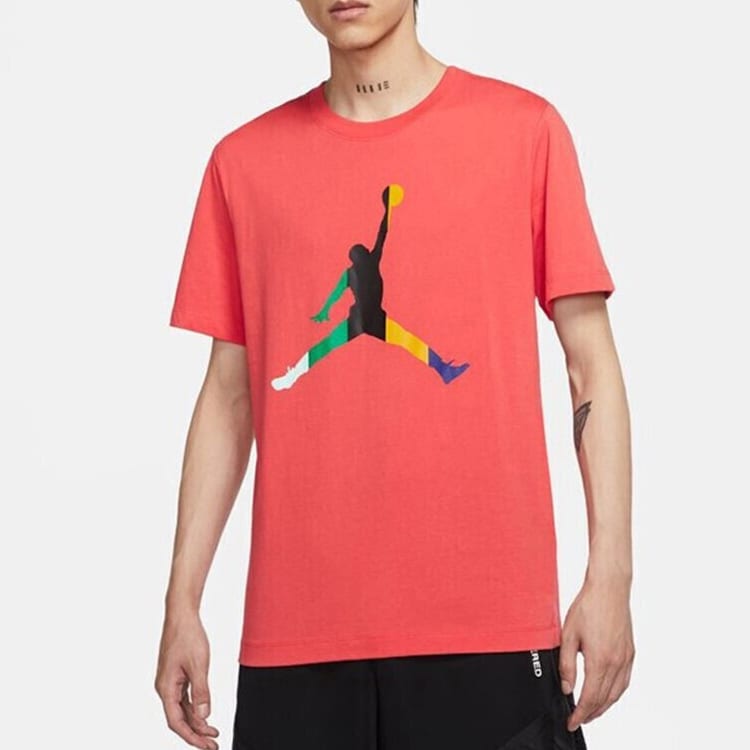 Jordan DNA Jumpman T Shirts Men's Coral Red Crew Neck Moderate Straight Fit CU1975-631
