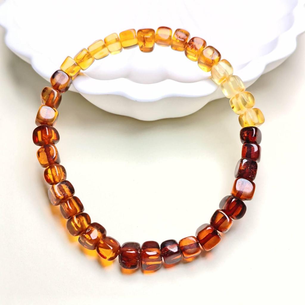 Baltic Gold Blood Amber Gradient Rainbow Square Bracelet