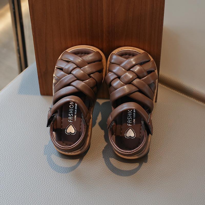 

Детские сандалии для девочки плетеные детские туфли для девочек пляжная обувь однотонные детские сандалии для малышей обувь для девочек туфли принцессы сандалии 26insole16.8cm коричневый