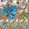 Kids Play Rug with Road Map City Scene Pattern Non Slip Educational Floor Mat for Children's Room Playroom Decor