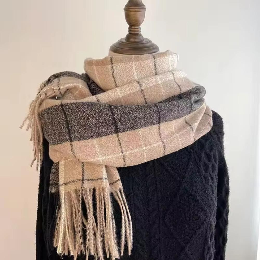 Thick Warm Long Tassel Scarves Windproof Women Wrap Shawls Casual Winter Plaid Scarf